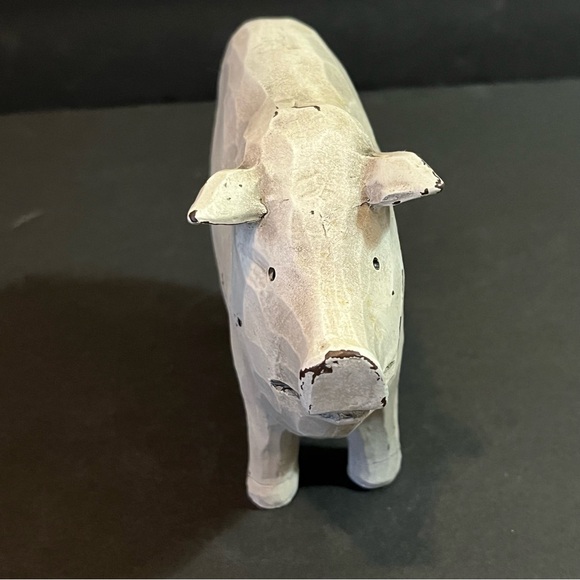 Resin Carved Pig Figurine Folk Art Cottagecore Rustic Farmhouse Curled Tail - Picture 2 of 8